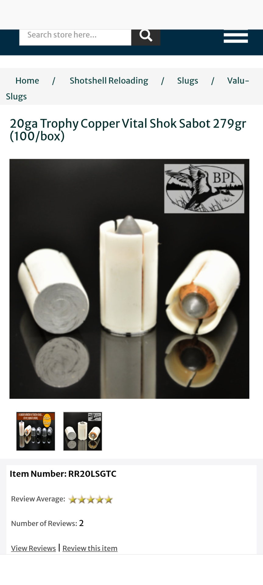 「20ga Trophy Copper Vital Shok Sabot」のメイン画像